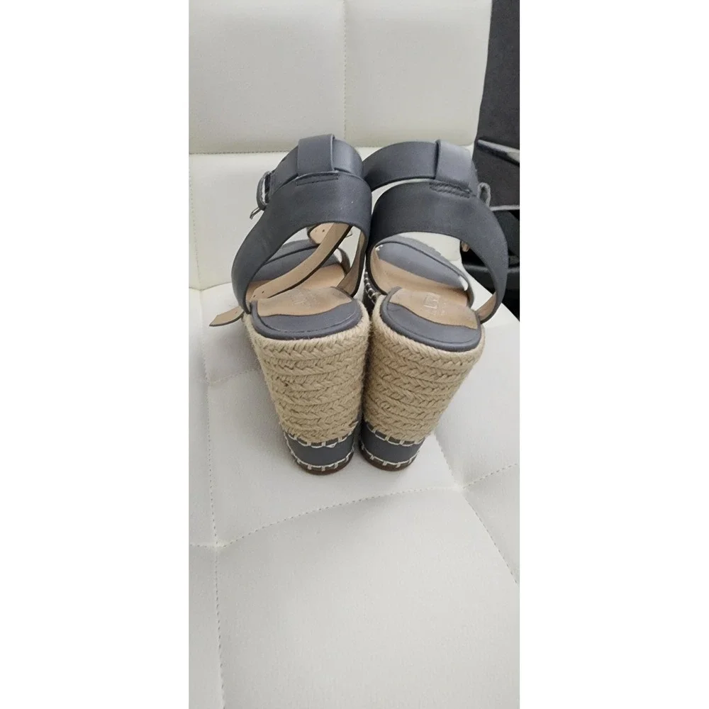 Lauren Ralph Lauren Hilarie Espadrille Wedge Sandals Ocean Blue Grey Leather 9B‎